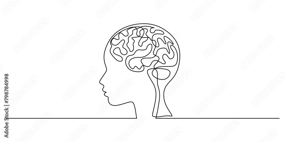 One line drawing of mind. Human brain single line art. One line drawing of mind. Human brain single line art.