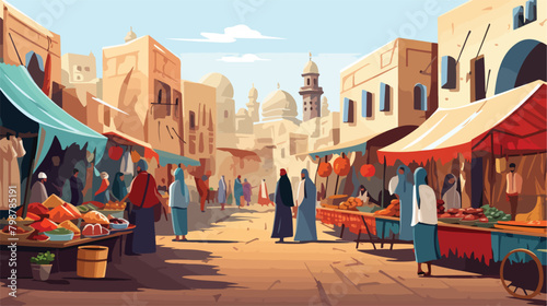 Arab or Asian outdoor street market souk or bazaar. photo