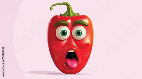 Cute hot pepper with funny face expression surprise