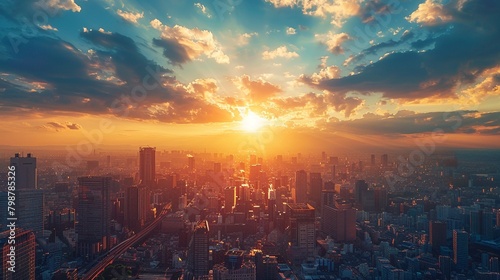 urban skyline at golden hour, vibrant cityscape , high resolution