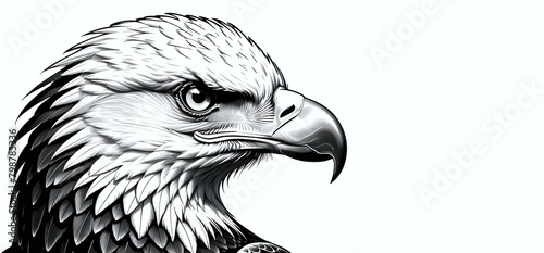 Illustration of a black and white eagle bird tattoo in a close up view photo