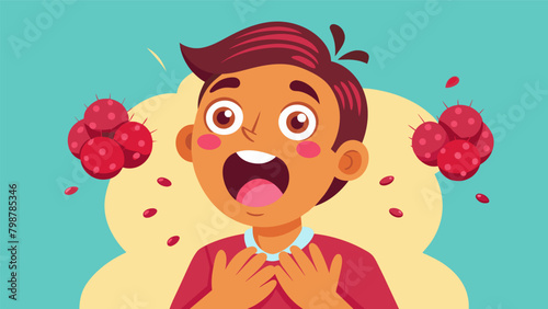 The mans eyes light up with joy as he discovers a hint of raspberries in the chocolate surprised by the delightful burst of fruity flavor..