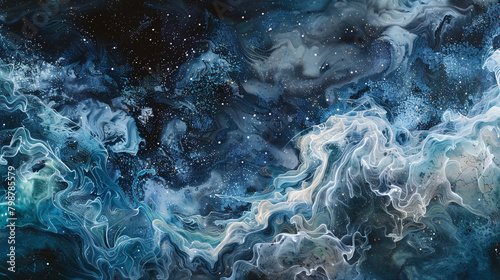 Nebula voyage marble ink meandering through a stellar journey, evoking the sense of exploration and discovery within the vastness of cosmic nebulae.