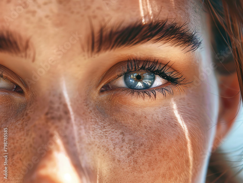 close up portrait of a person with green eye