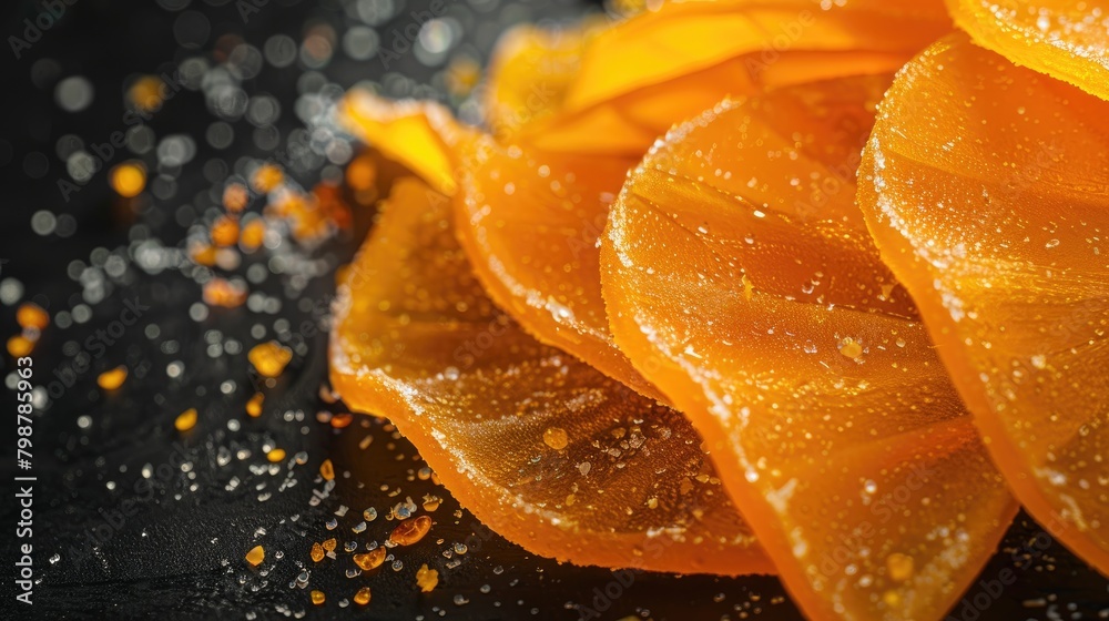 Close up view of sweet marmalade slices on a table with a black background Close up view of sweet marmalade slices on a table with a black background