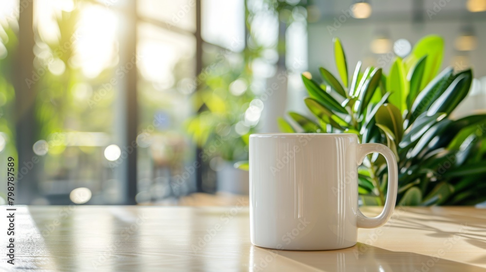 Coffee mug mockup on a Table in Front of a Window Coffee mug mockup on a Table in Front of a Window