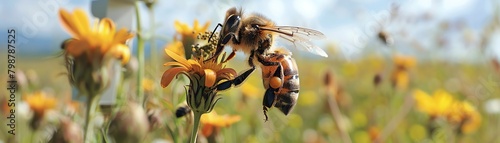 An automated pollen sampler analyzes the interaction between bees and various flowers in a meadow