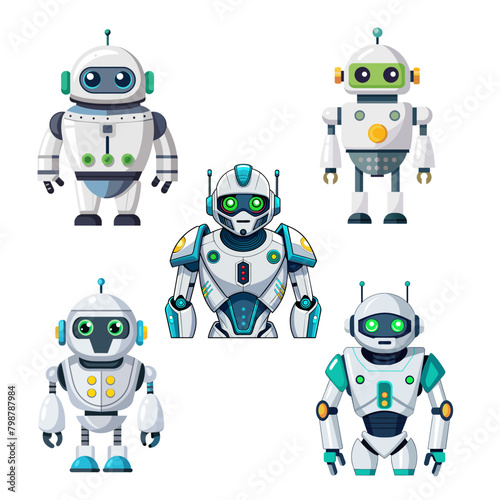 Set of robots and chatbots, AI bots characters, vector cartoon vector future mascots