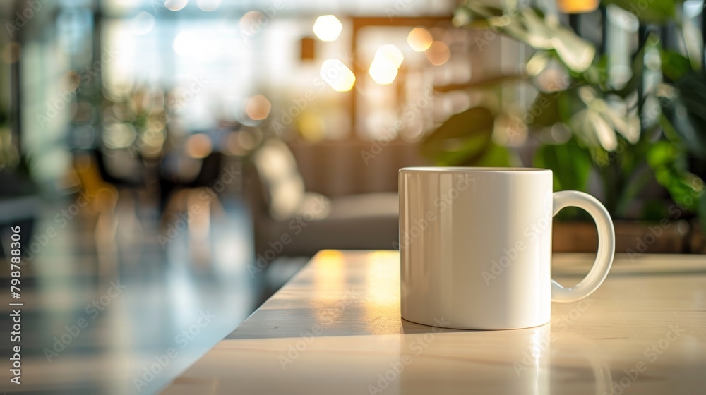 Coffee mug mockup on a Table in Front of a Window Coffee mug mockup on a Table in Front of a Window