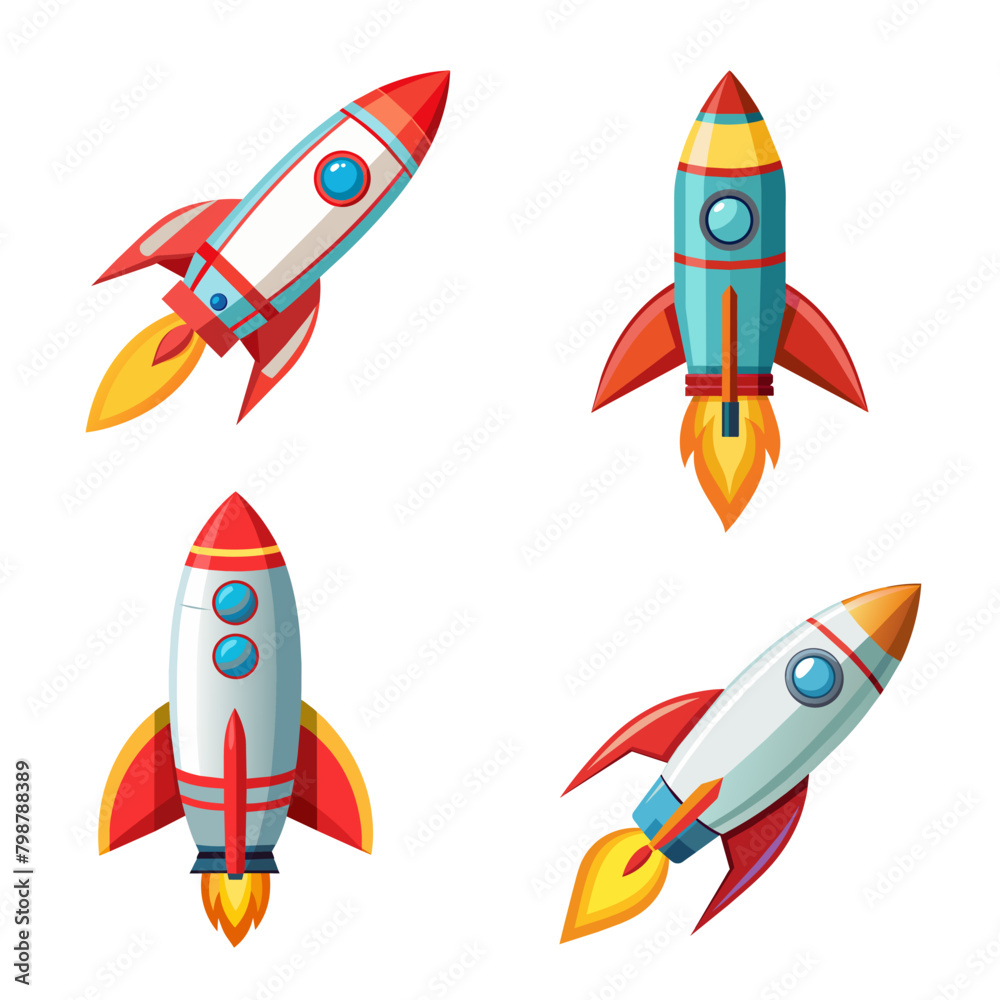 Set of rocket launch in the sky on white background Set of rocket launch in the sky on white background