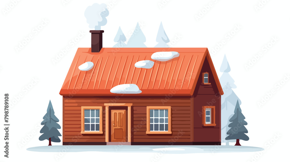 Cute Scandinavian house with roof chimney and smoke
