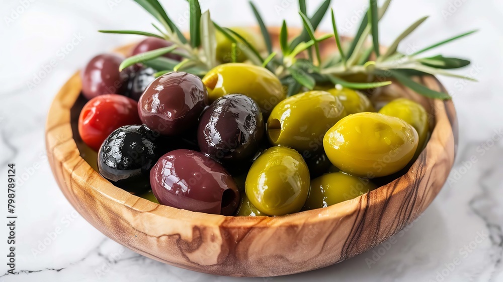 olives on a wooden plate on a white background, Generative AI, olives on a wooden plate on a white background, Generative AI,