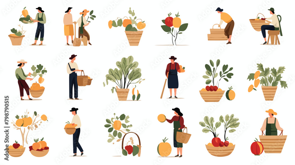 Autumn harvest time flat vector illustrations set.