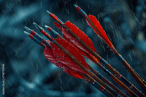 A quiver of flu-flu arrows, their oversized fletchings designed for high visibility. photo
