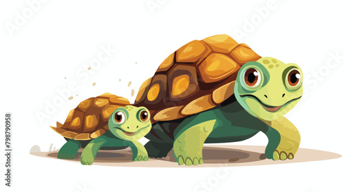 Cute turtle mom and baby. Funny animals family amph
