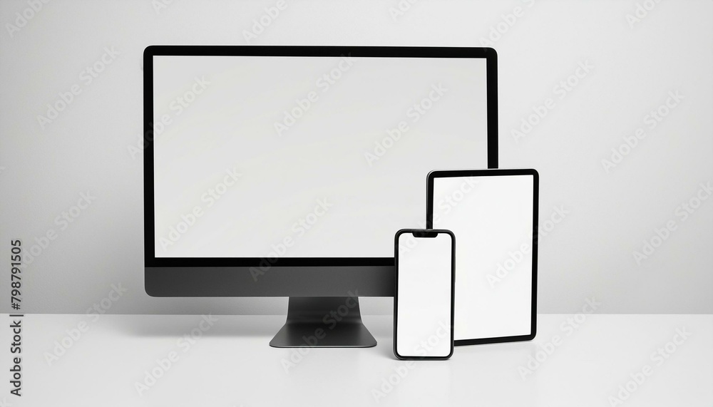 Mockup Template for Different Screen Sizes - Monitor, Tablet and Phone - Application Design, Web Design and User Interface Design - Asset for Presentation of Graphic Design and Portfolio Mockup Template for Different Screen Sizes - Monitor, Tablet and Phone - Application Design, Web Design and User Interface Design - Asset for Presentation of Graphic Design and Portfolio