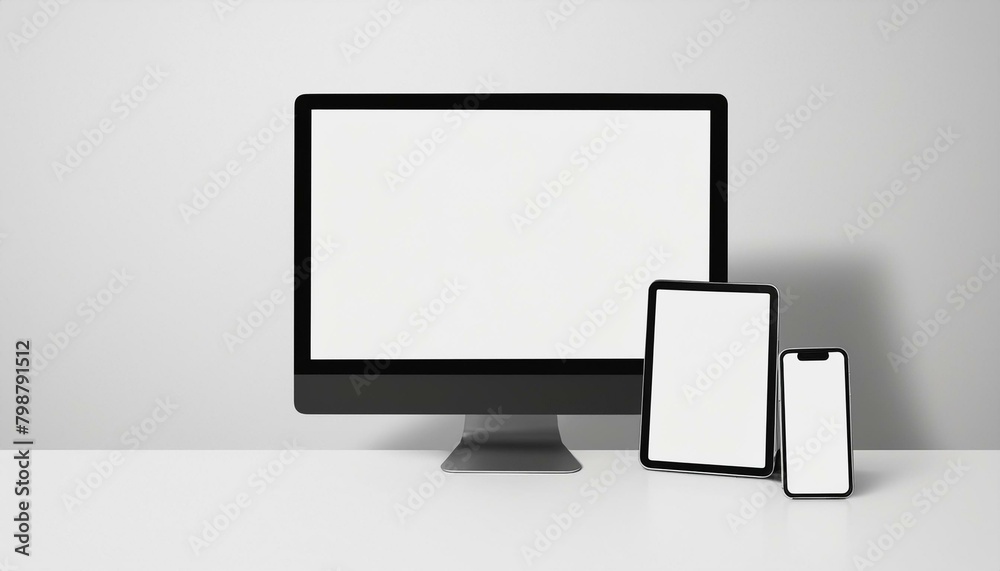 Mockup Template for Different Screen Sizes - Monitor, Tablet and Phone - Application Design, Web Design and User Interface Design - Asset for Presentation of Graphic Design and Portfolio