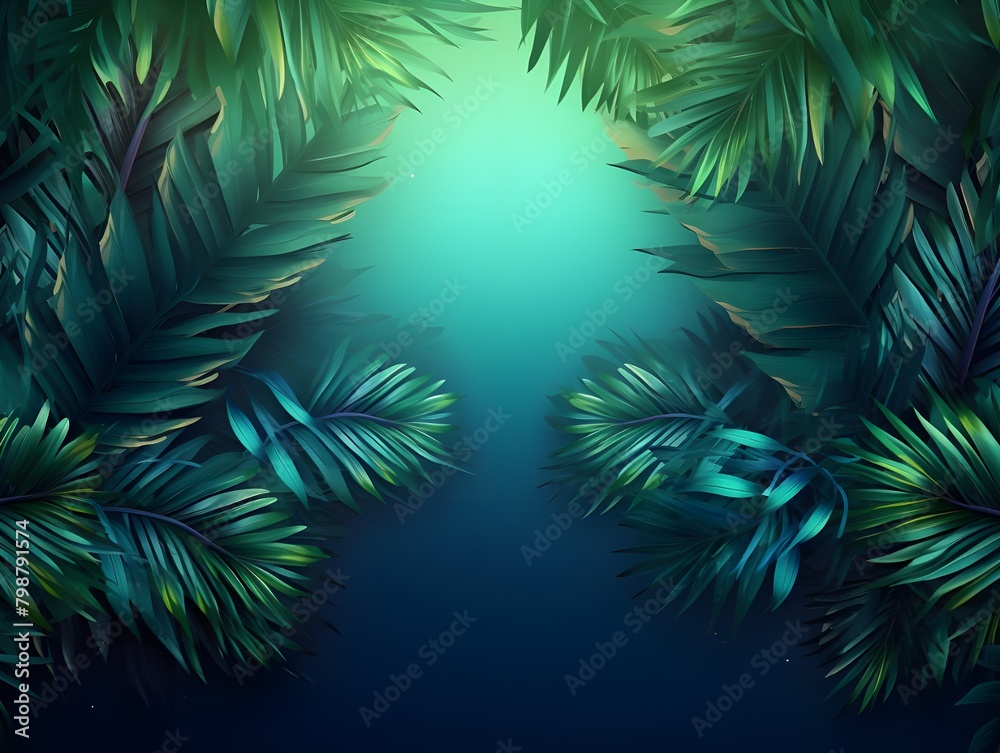 Banner of summer backrgound with palm tree leaves