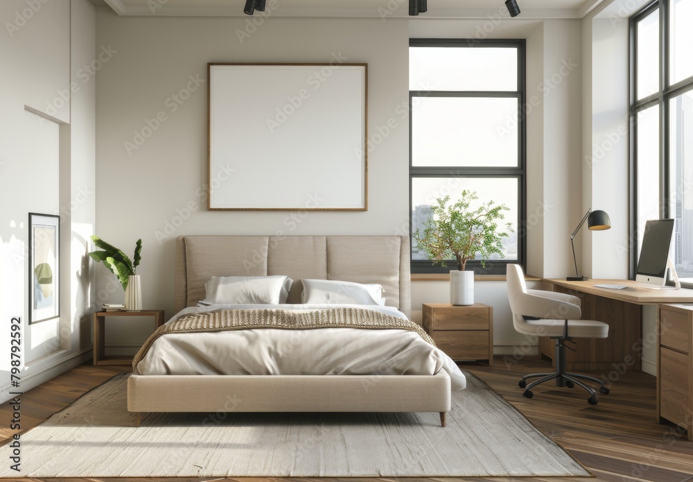 Frame mockup, Empty Picture Frame Mockup in Modern Bedroom with White Bedding, high-resolution (300 DPI) Frame mockup, Empty Picture Frame Mockup in Modern Bedroom with White Bedding, high-resolution (300 DPI)
