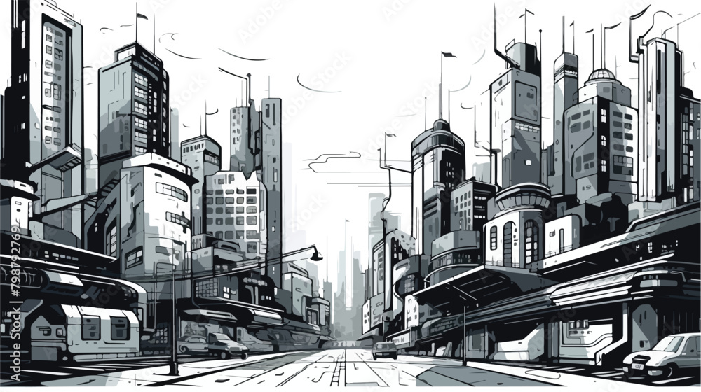 Cyberpunk city. fantastic buildings constructions.