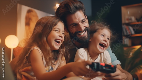 Joyful Family Laughing Together on a Comfortable Sofa in a Cozy Living Room