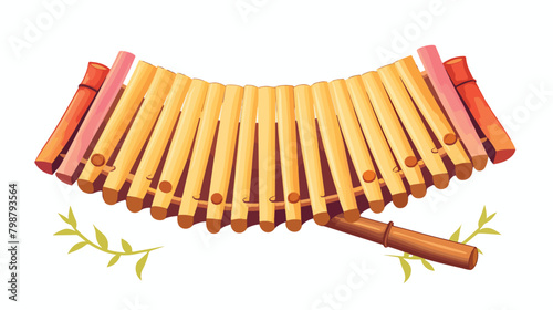 Bamboo pan flute from bound cylindrical pipes. Wood photo