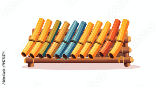 Bamboo pan flute from bound cylindrical pipes. Wood photo
