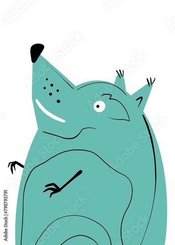 Cute monsters, green  wolf cartoon isolated on white