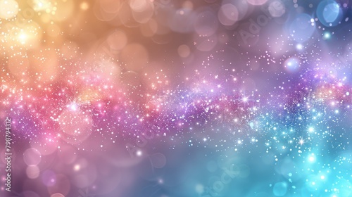 Glowing pink and blue sparkles on a gradient background.