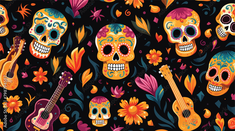 Day of dead seamless pattern. Decorated sugar skull