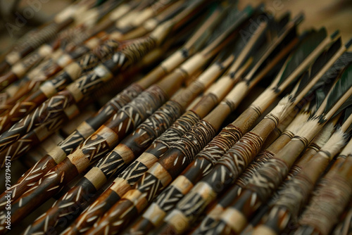 A quiver of hunting arrows, each one tipped with deadly broadheads.