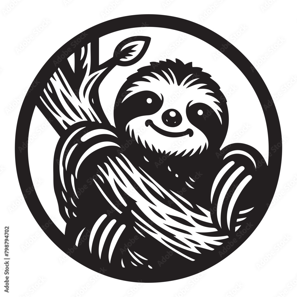 Obraz premium Black and White Sloth Vector Silhouettes - Sloth Silhouette