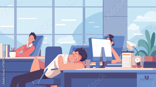 Daytime nap banner background. Tired people asleep