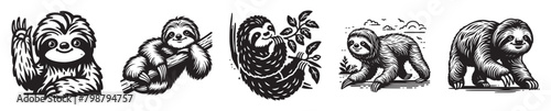 Black and White Sloth Vector  Silhouettes - Sloth Silhouette