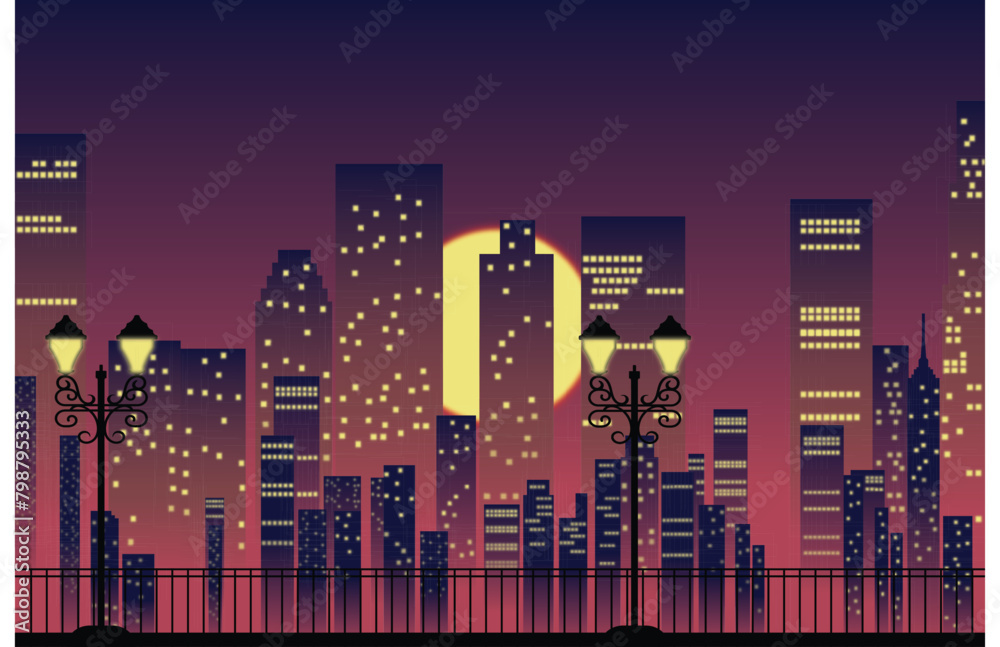 Fototapeta premium Night city - Vector Illustration