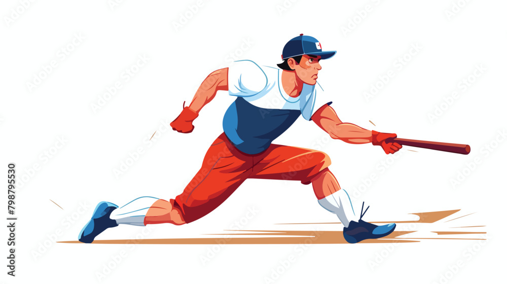 Baseball player batter running fast dropping bat. H