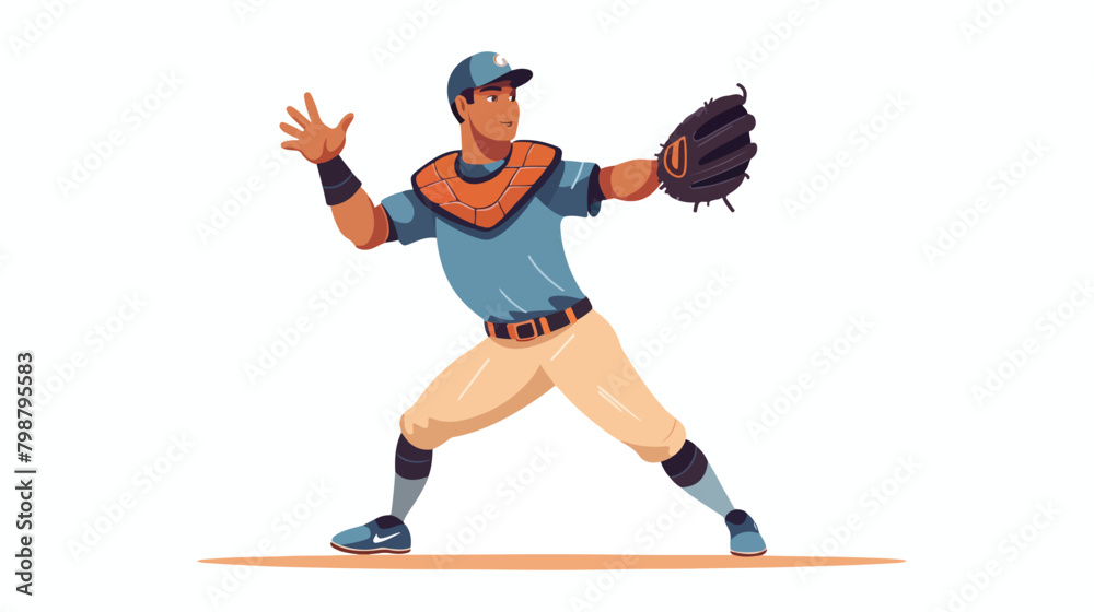 Baseball player catcher with glove on hand. Athlete