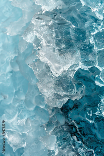 Textured surface of an iceberg, showcasing its rugged edges and icy formations. Iceberg textures offer a crisp and invigorating backdrop