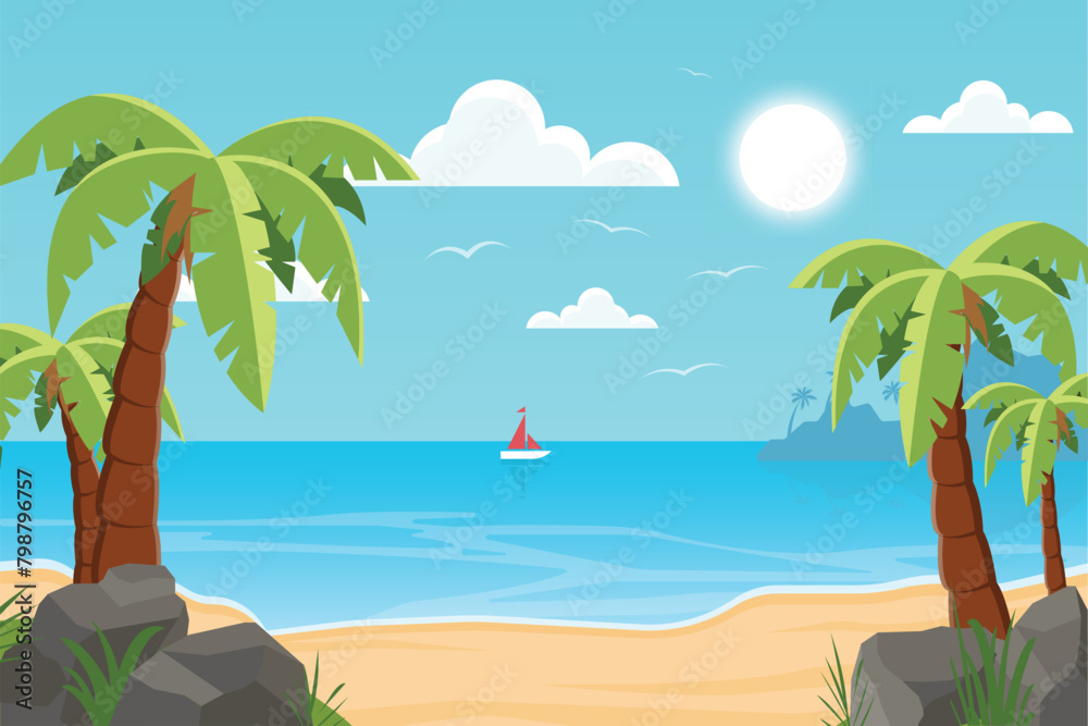 Summer Beach - Landscape Illustration