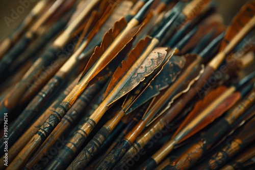 A quiver of hunting arrows, each one tipped with deadly broadheads.