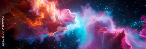 neon-infused of a cosmic nebula with intricate shapes and vibrant colors.