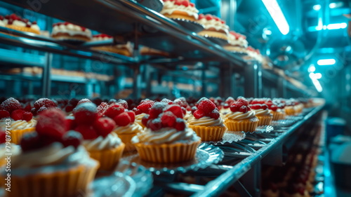 production and decoration of cakes and pies at the factory. photo