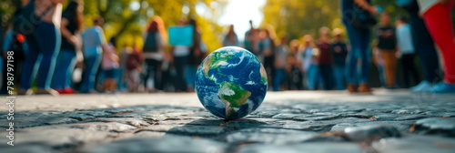 people participating in a climate strike or environmental protest, advocating for sustainable policies and climate action photo