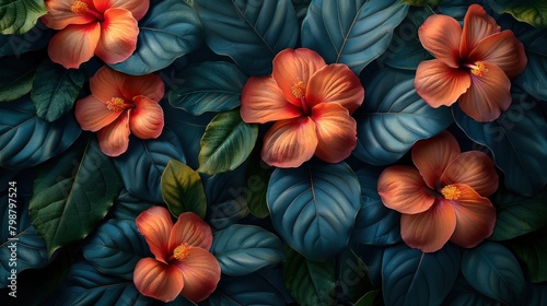 tropical leaves and flowers wallpaper background