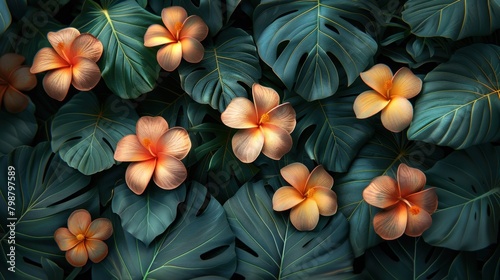 tropical leaves and flowers wallpaper background