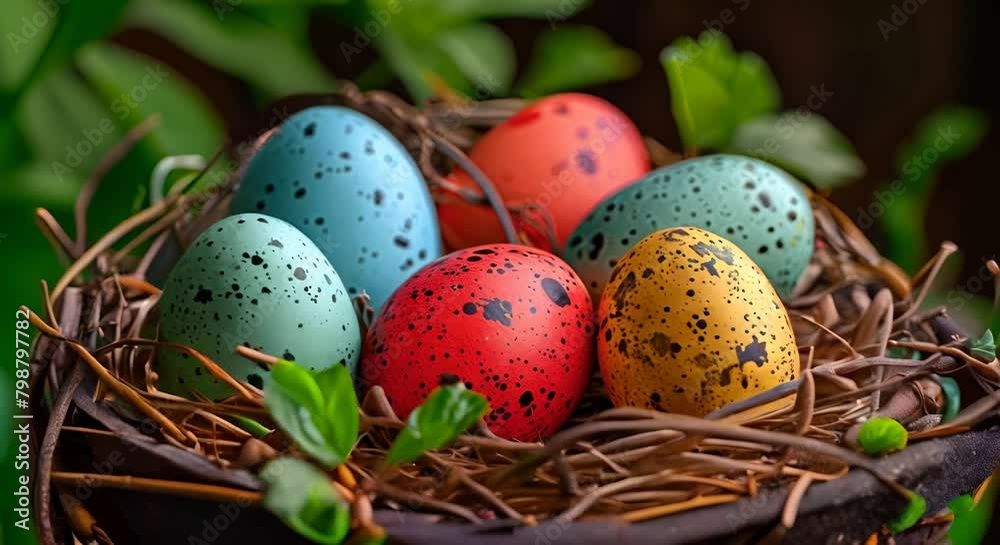A nest of colorful Easter eggs.