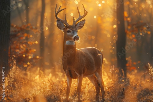 Sika deer against the backdrop of a forest fire photo