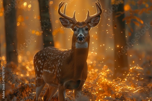 Sika deer against the backdrop of a forest fire