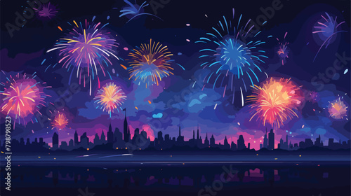 Beautiful background with spectacular fireworks bur photo