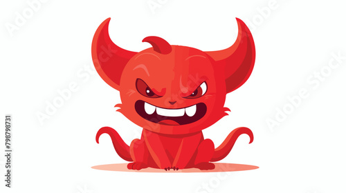 Devil laughing flat vector illustration. Little red © Hyper